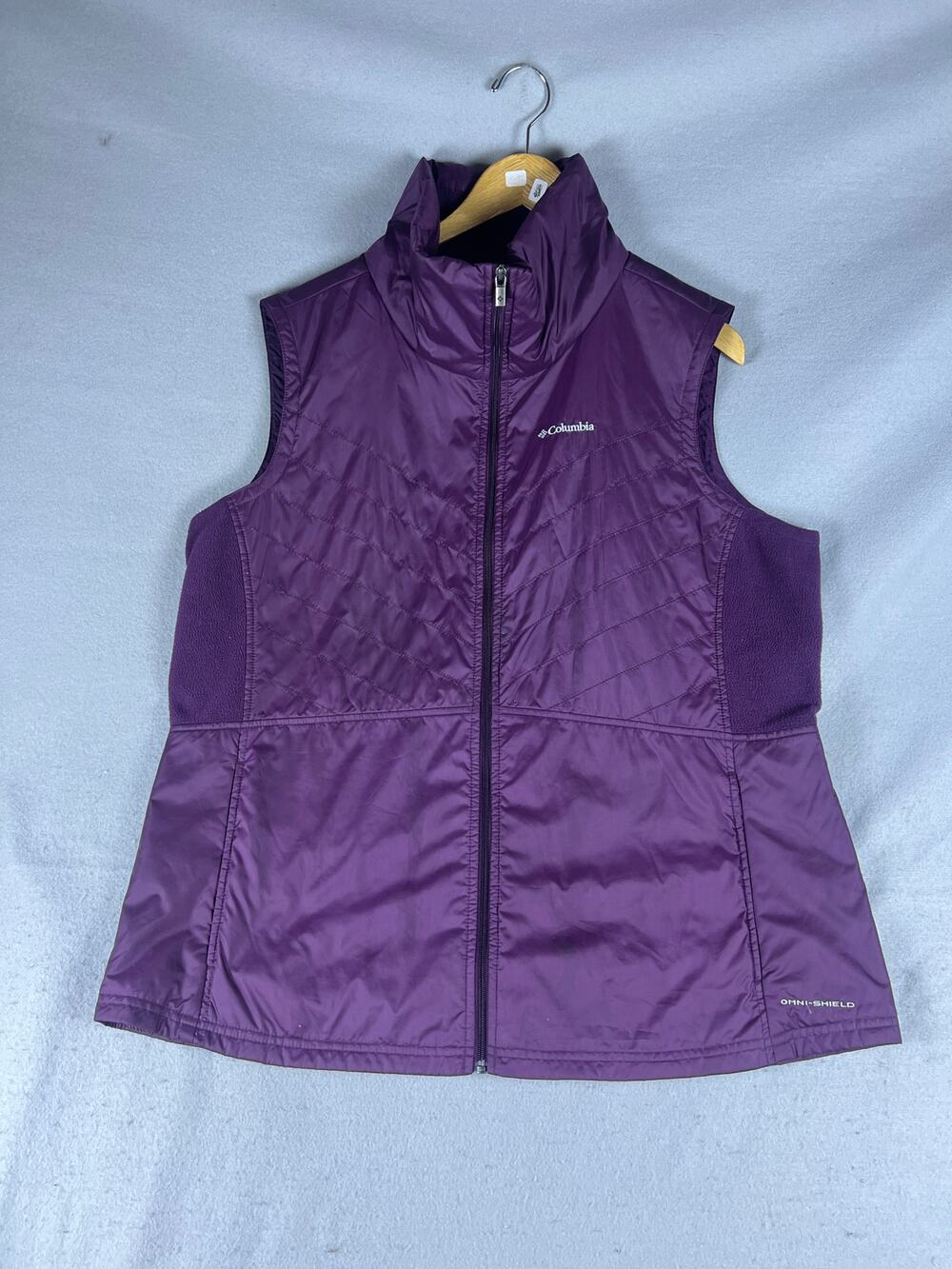 Columbia Quilted Vest Womens 1X Purple Full Zip Omni-Shield Insulated Fleece